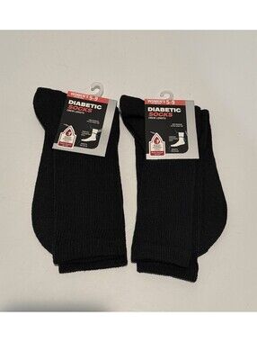 Womens  Diabetic Socks Crew Length Size 5-9 Black 2 Pair